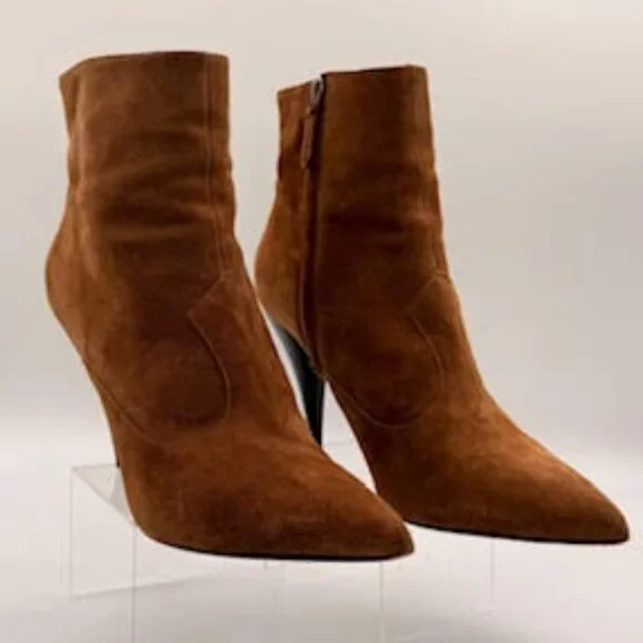 AllSaints Brown Suede Pointed Toe Stiletto Ankle Boots Western Chic 41 (10) - Picture 6 of 16